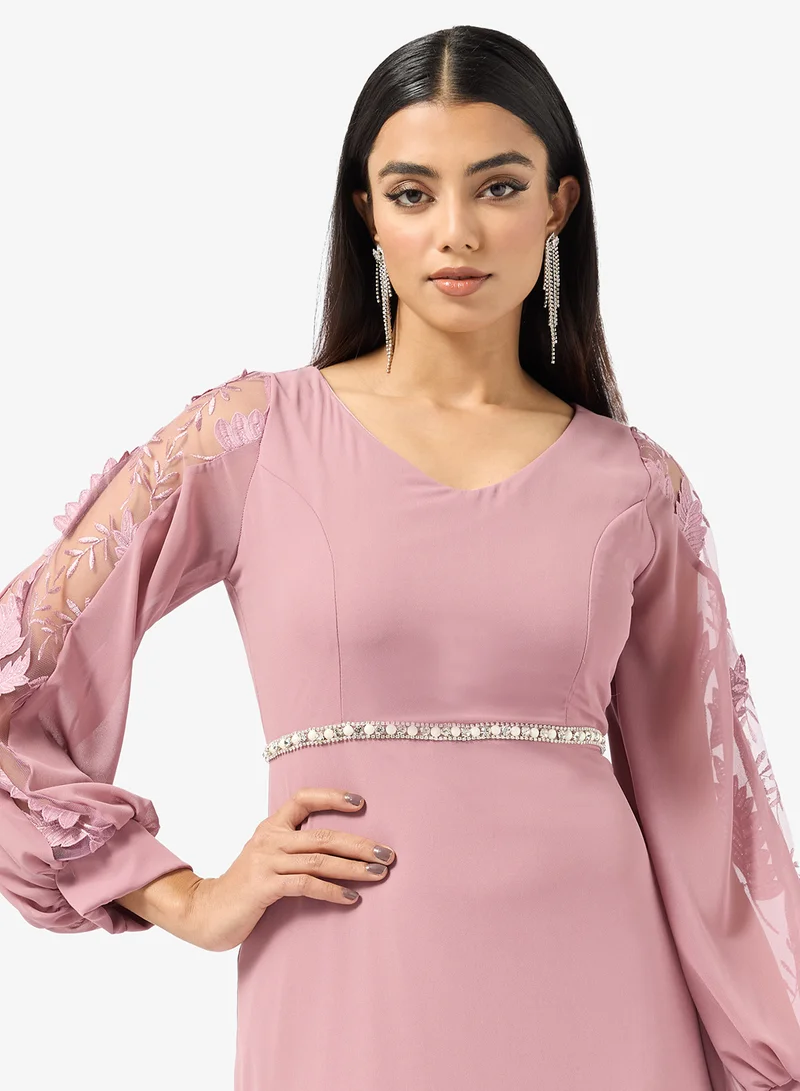 Khizana  Puff Sleeves Dress With Waist Embellishment for Women | Best Price UAE